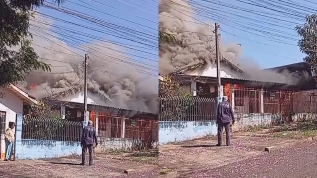 Incêndio destrói casa em Maringá; vídeo mostra imóvel completamente tomado pelas chamas